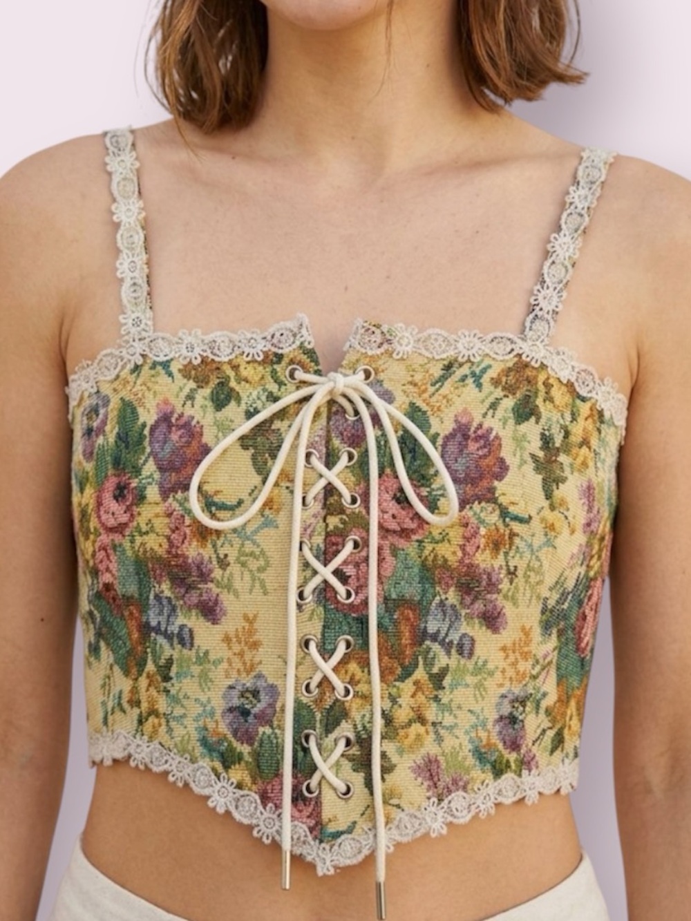 Cider Woven Secret Garden Corset Tapestry Crop Tank Top Size Large